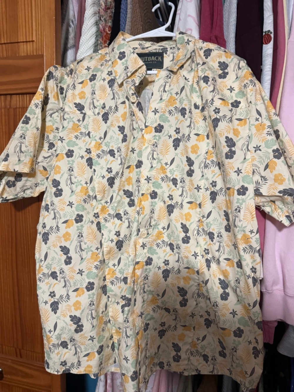 Outback Short-Sleeve Floral Button-Down Shirt - Cream with Yellow & Gray